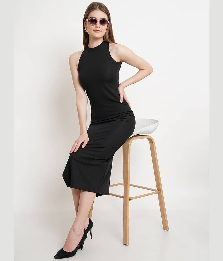 POPWINGS Women Polyester Solid Bodycon Dress ( Lavender )