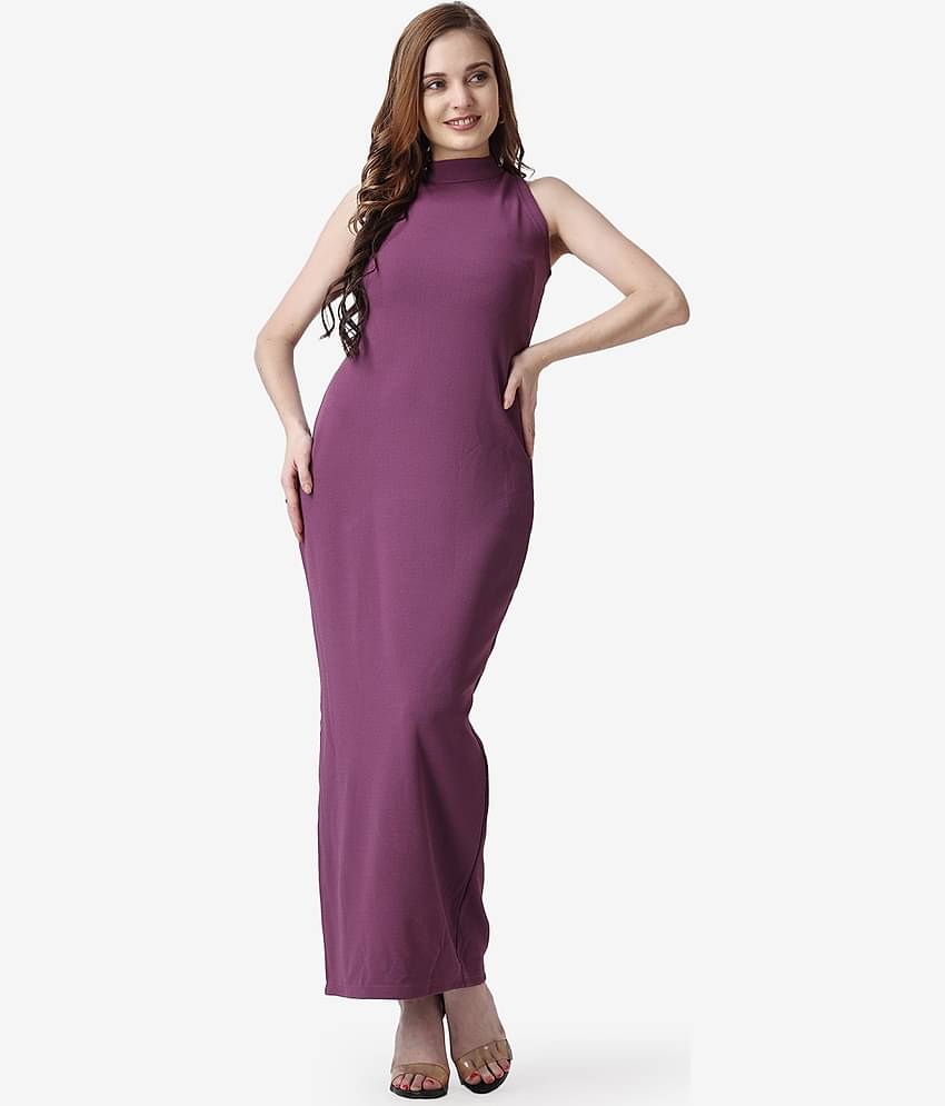 POPWINGS Women Polyester Solid Bodycon Dress ( Lavender )