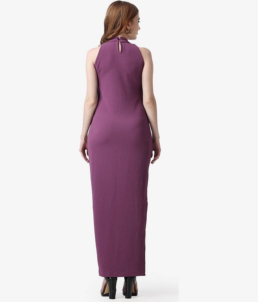 POPWINGS Women Polyester Solid Bodycon Dress ( Lavender )