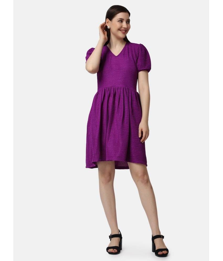 POPWINGS Women Polyester Solid Fit & Flare Dress ( Purple ) POPWINGS Women Polyester Solid Fit & Flare Dress ( Purple )
