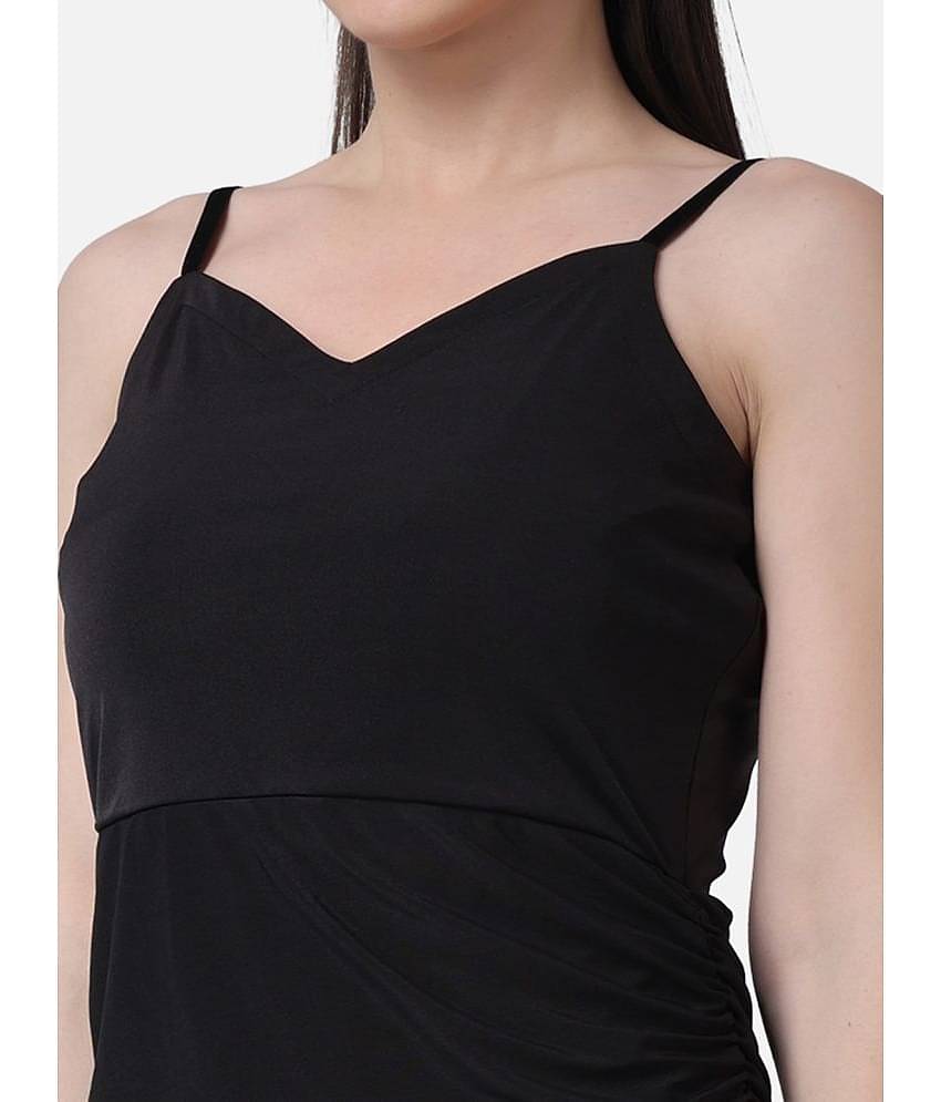 POPWINGS Women Polyester Solid Bodycon Dress ( Black )