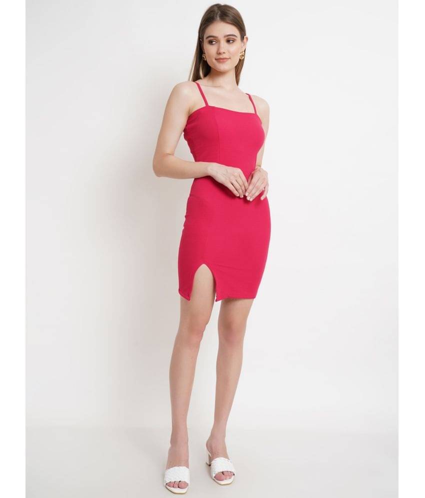 POPWINGS Women Polyester Solid Bodycon Dress ( Pink ) POPWINGS Women Polyester Solid Bodycon Dress ( Pink )