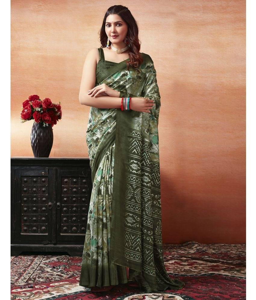 Samah Art Silk Printed Saree With Unstitched Blouse Piece ( Green ) Samah Art Silk Printed Saree With Unstitched Blouse Piece ( Green )