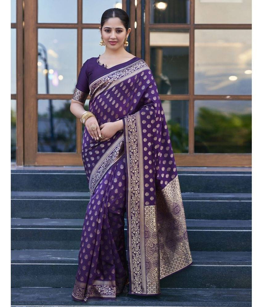 Samah Art Silk Self Design Saree With Unstitched Blouse Piece ( Purple ) Samah Art Silk Self Design Saree With Unstitched Blouse Piece ( Purple )