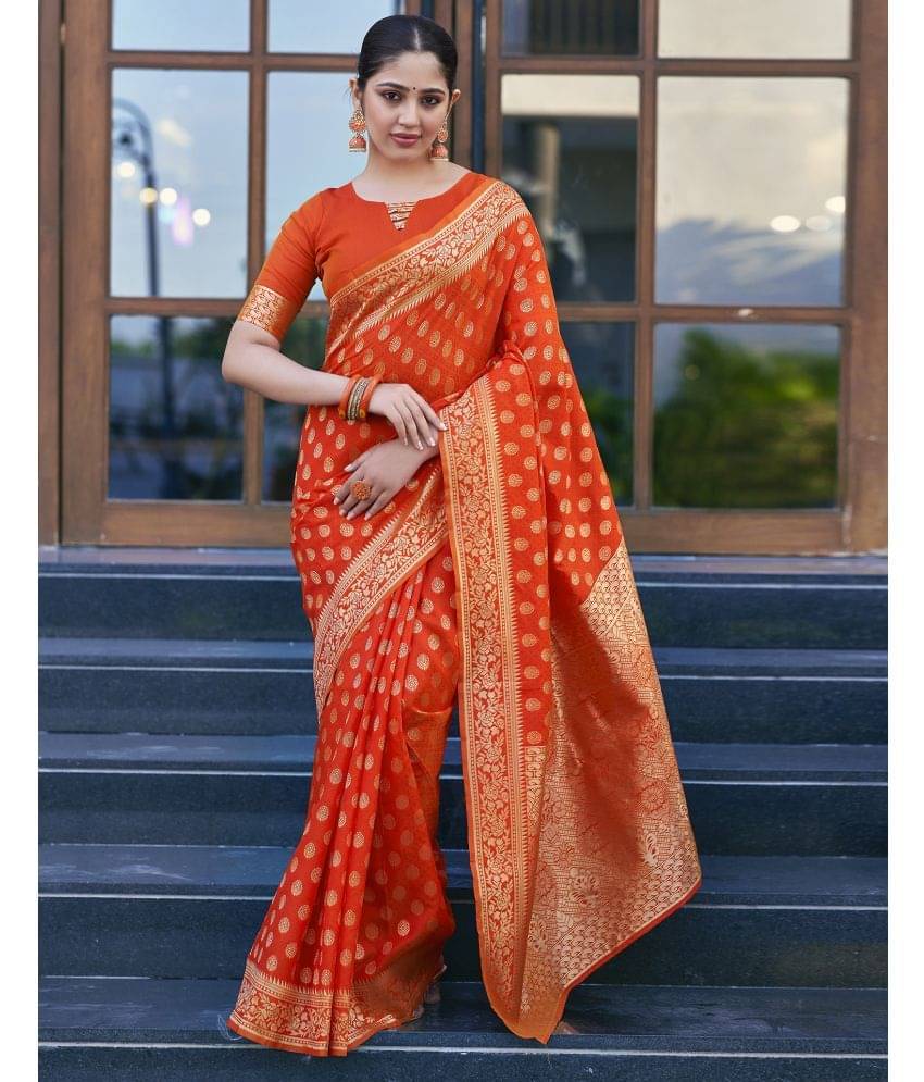Samah Art Silk Self Design Saree With Unstitched Blouse Piece ( Orange ) Samah Art Silk Self Design Saree With Unstitched Blouse Piece ( Orange )