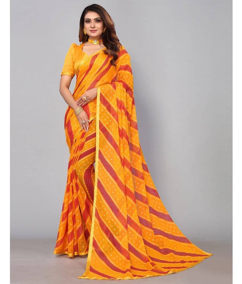     			Samah Chiffon Printed Saree With Unstitched Blouse Piece ( Mustard )