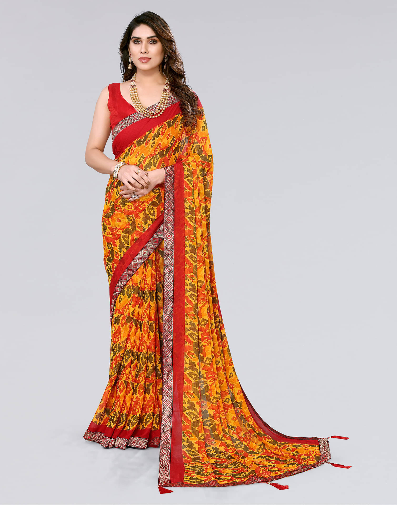 Samah Chiffon Printed Saree With Unstitched Blouse Piece ( Yellow ) Samah Chiffon Printed Saree With Unstitched Blouse Piece ( Yellow )