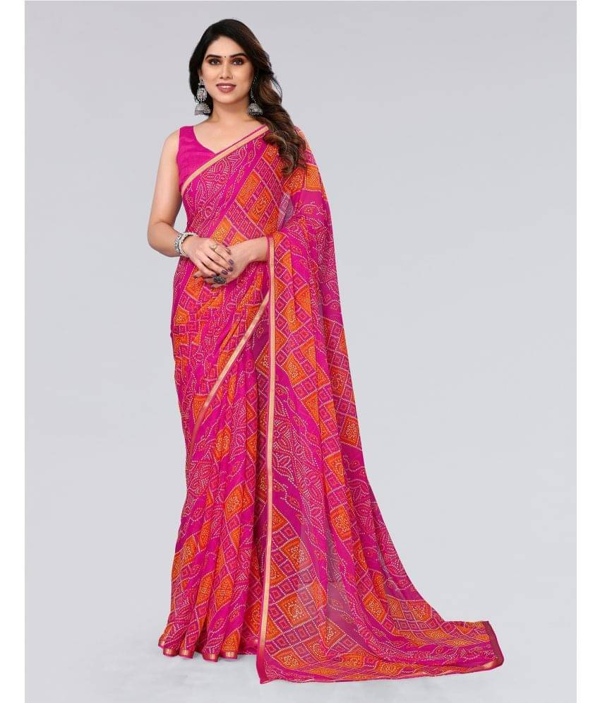 Samah Chiffon Printed Saree With Unstitched Blouse Piece ( Pink ) Samah Chiffon Printed Saree With Unstitched Blouse Piece ( Pink )