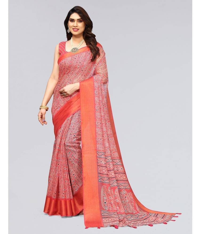 Samah Cotton Blend Printed Saree With Unstitched Blouse Piece ( Pink ) Samah Cotton Blend Printed Saree With Unstitched Blouse Piece ( Pink )