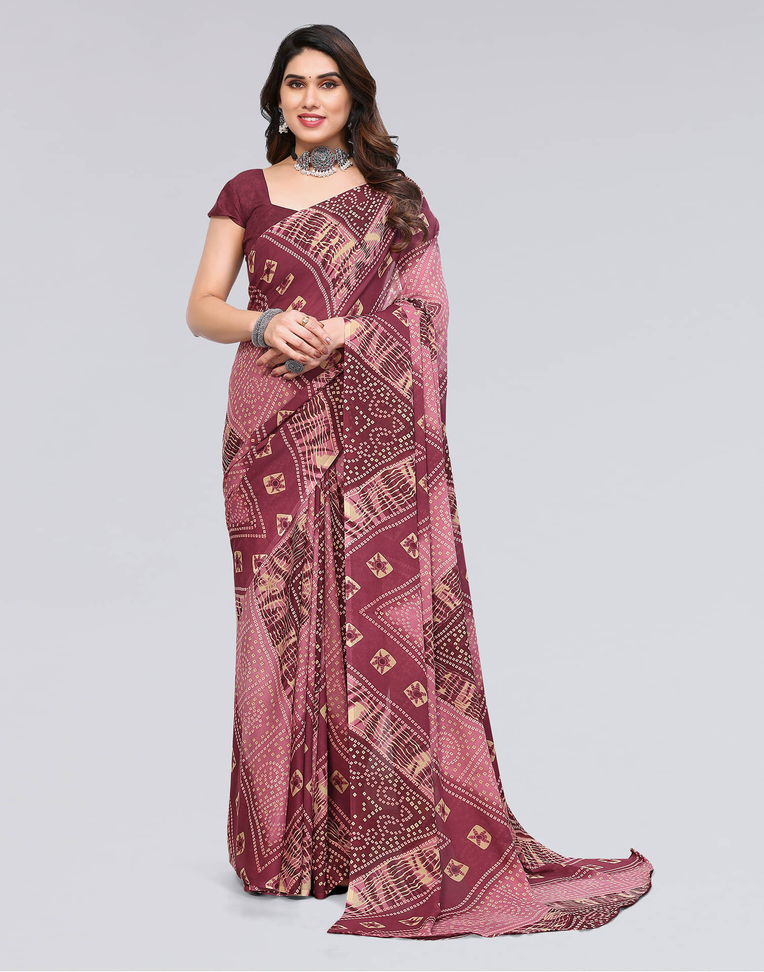     			Samah Georgette Printed Saree With Unstitched Blouse Piece ( Pink )