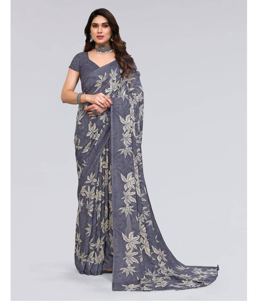     			Samah Georgette Printed Saree With Unstitched Blouse Piece ( Grey )