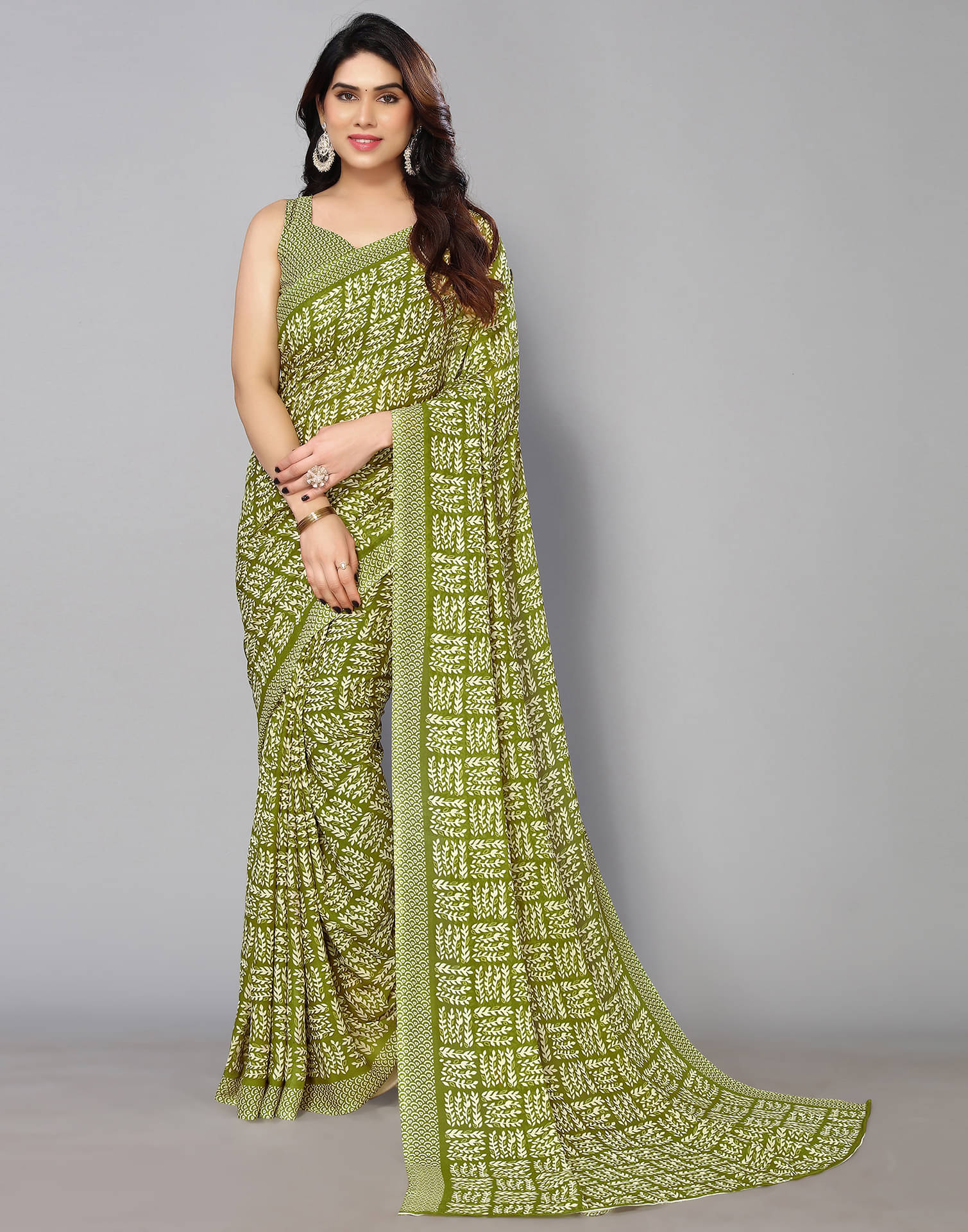 Samah Georgette Printed Saree With Unstitched Blouse Piece ( Lime Green ) Samah Georgette Printed Saree With Unstitched Blouse Piece ( Lime Green )