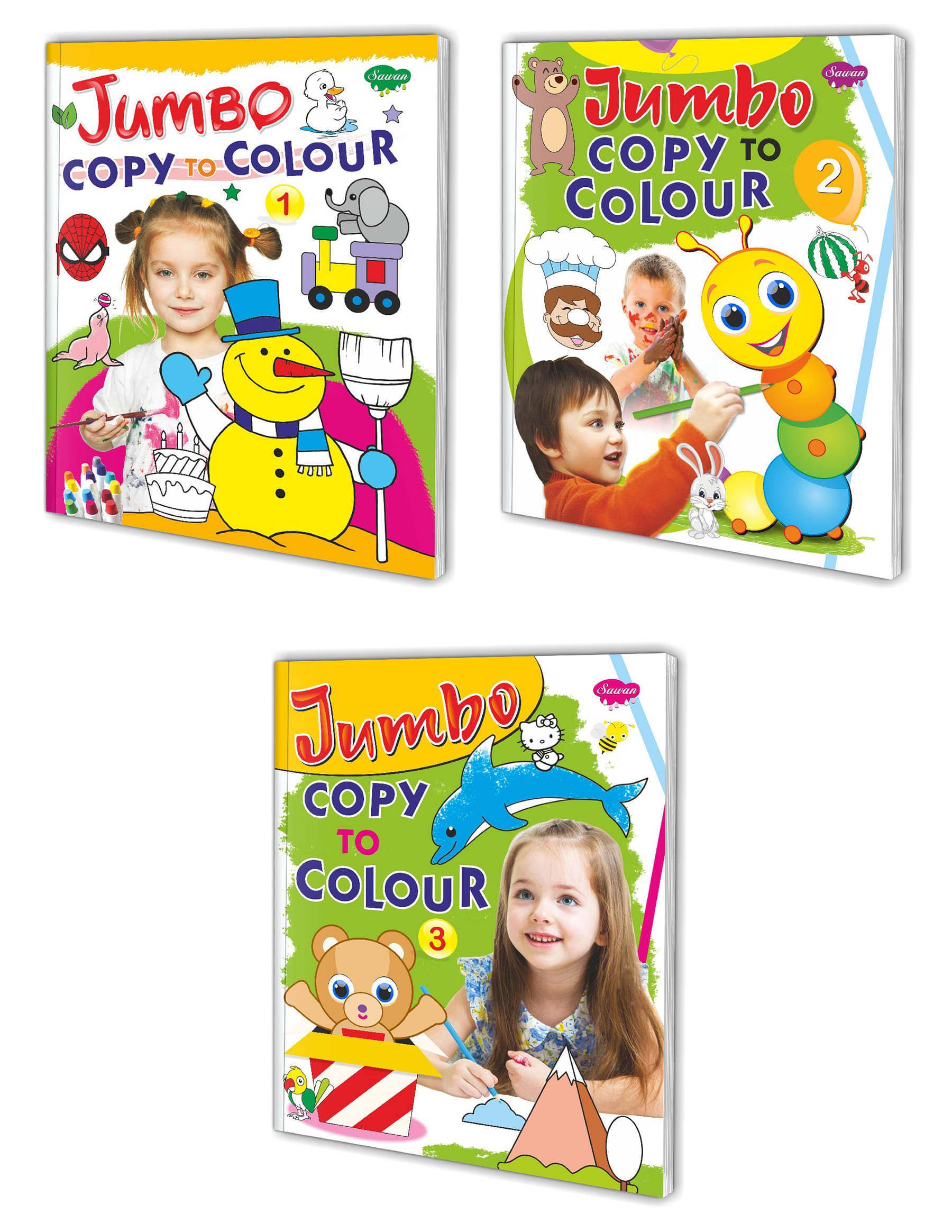 Sawan Presents Set Of 3 Coloring Books | Jumbo Copy To Colour 1,2 & 3 Sawan Presents Set Of 3 Coloring Books | Jumbo Copy To Colour 1,2 & 3