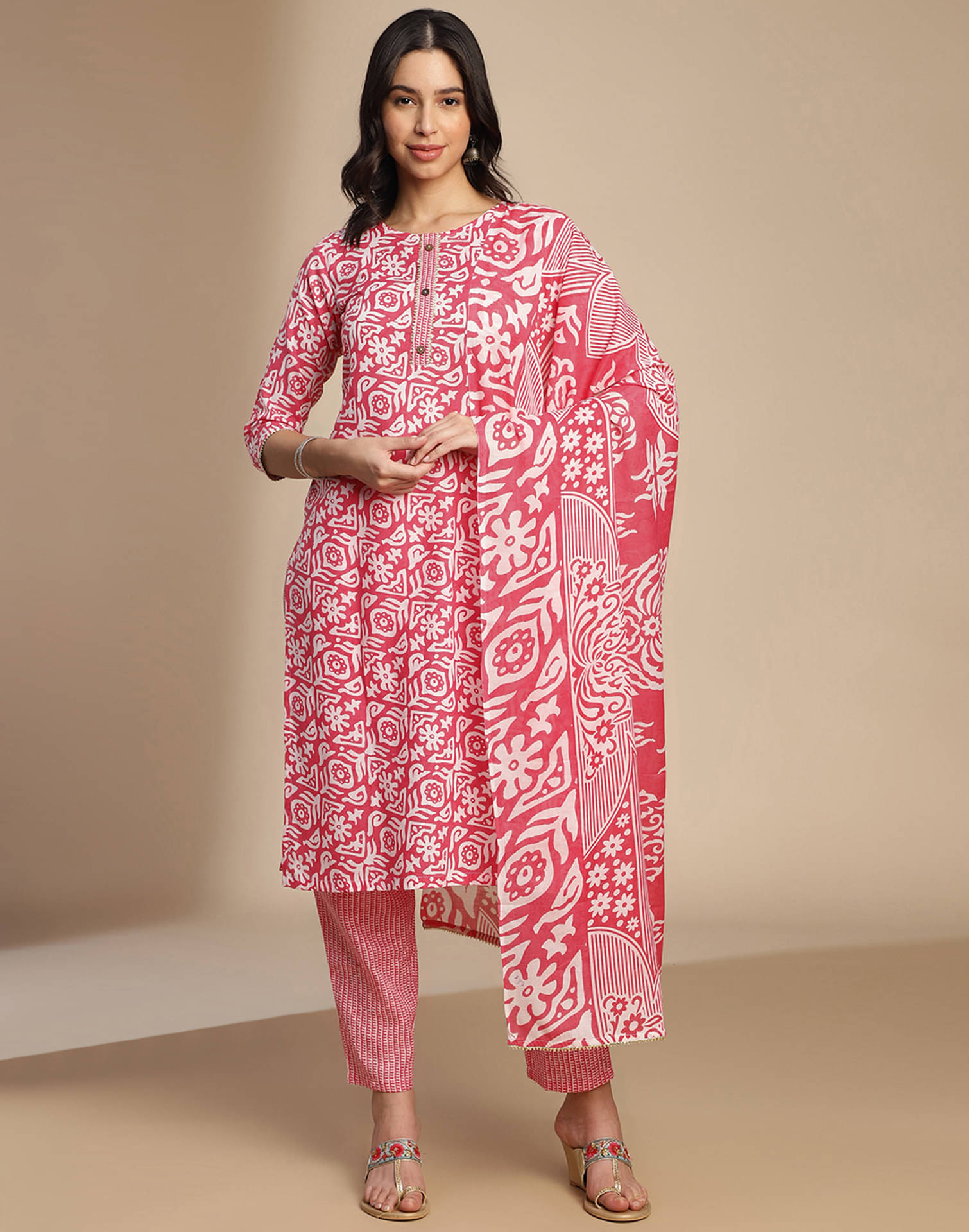 Skylee Cotton Embellished Kurti With Pants Women's Stitched Salwar Suit - Pink ( Pack of 1 ) Skylee Cotton Embellished Kurti With Pants Women's Stitched Salwar Suit - Pink ( Pack of 1 )
