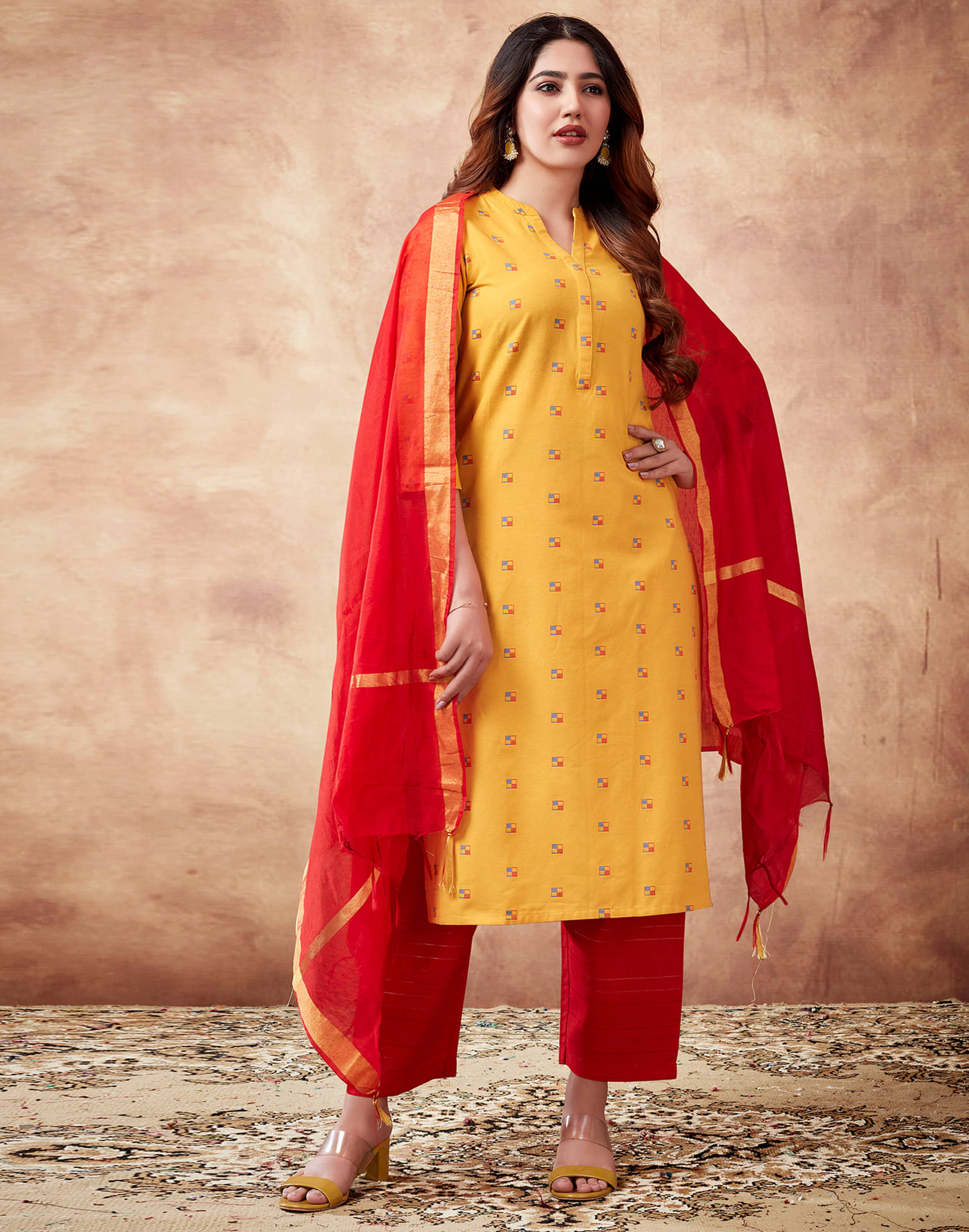     			Skylee Cotton Self Design Kurti With Pants Women's Stitched Salwar Suit - Yellow ( Pack of 1 )