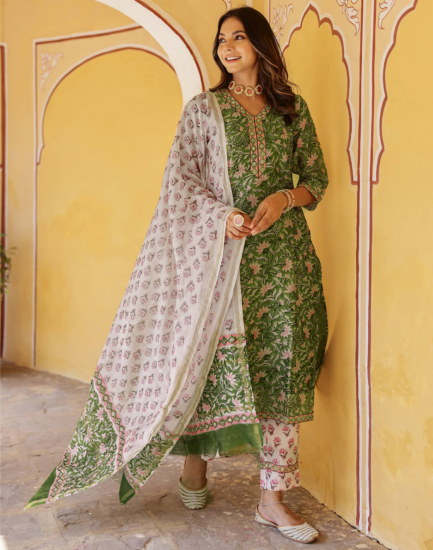    			Skylee Rayon Embellished Kurti With Pants Women's Stitched Salwar Suit - Green ( Pack of 1 )