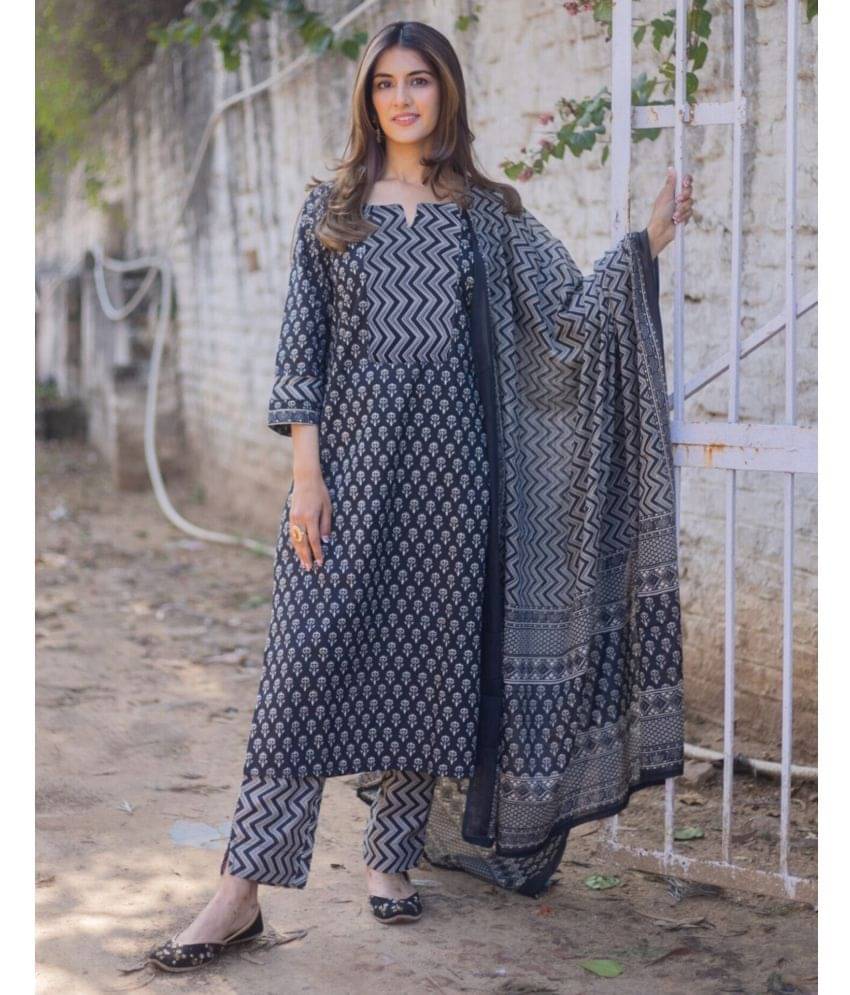     			Skylee Rayon Printed Kurti With Pants Women's Stitched Salwar Suit - Navy Blue ( Pack of 1 )