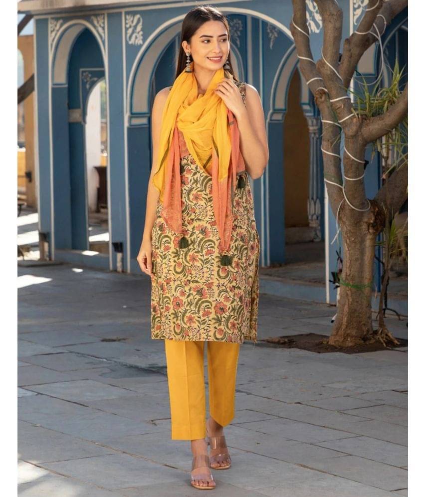 Skylee Rayon Printed Kurti With Pants Women's Stitched Salwar Suit - Yellow ( Pack of 1 ) Skylee Rayon Printed Kurti With Pants Women's Stitched Salwar Suit - Yellow ( Pack of 1 )