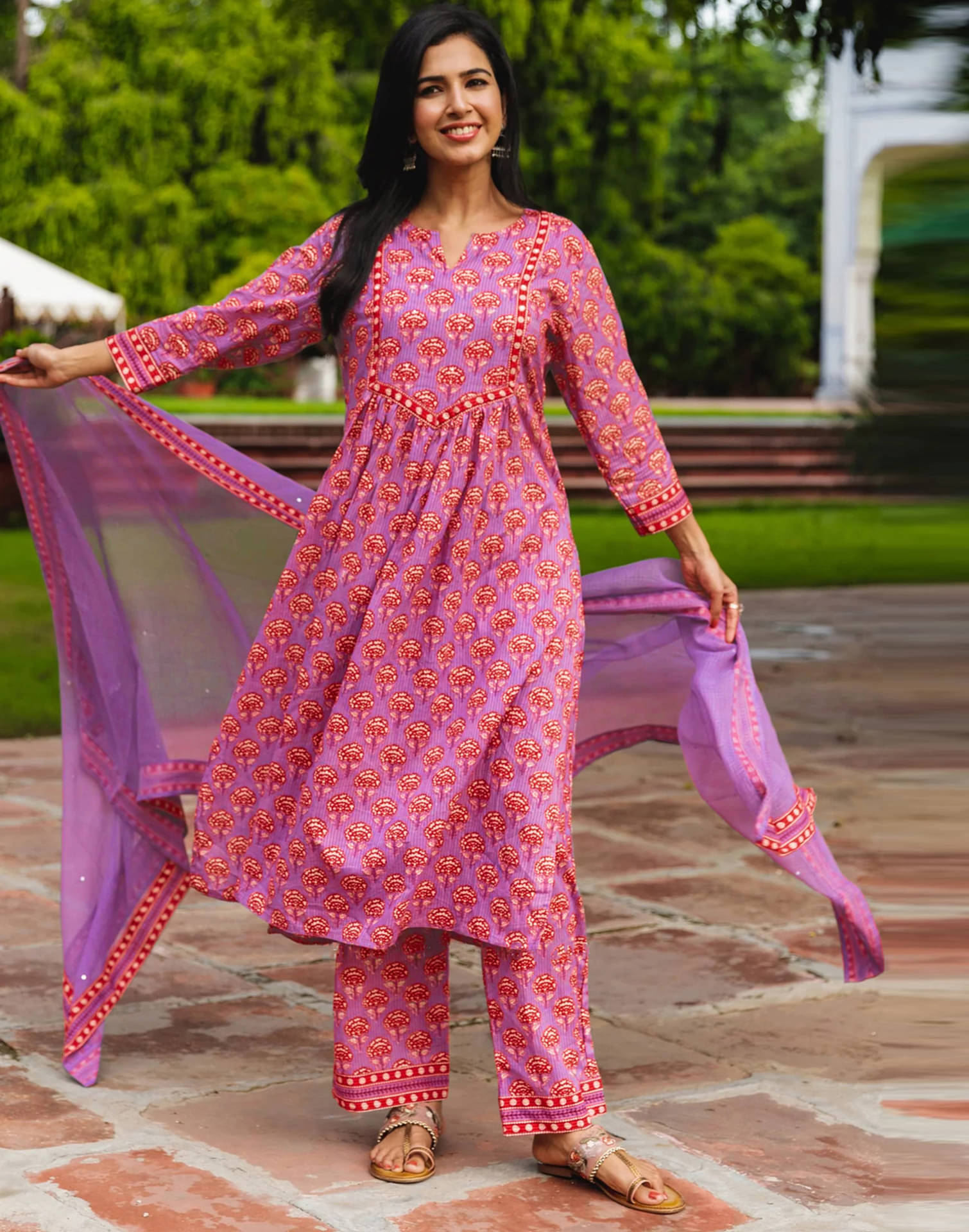 Skylee Rayon Printed Kurti With Pants Women's Stitched Salwar Suit - Purple ( Pack of 1 )     			Skylee Rayon Printed Kurti With Pants Women's Stitched Salwar Suit - Purple ( Pack of 1 )