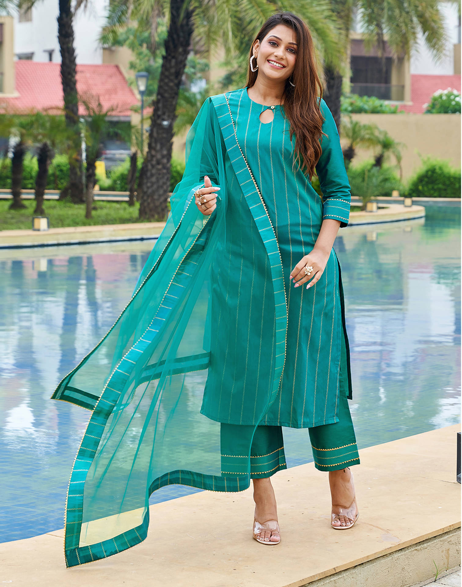     			Skylee Silk Blend Embellished Kurti With Pants Women's Stitched Salwar Suit - Green ( Pack of 1 )