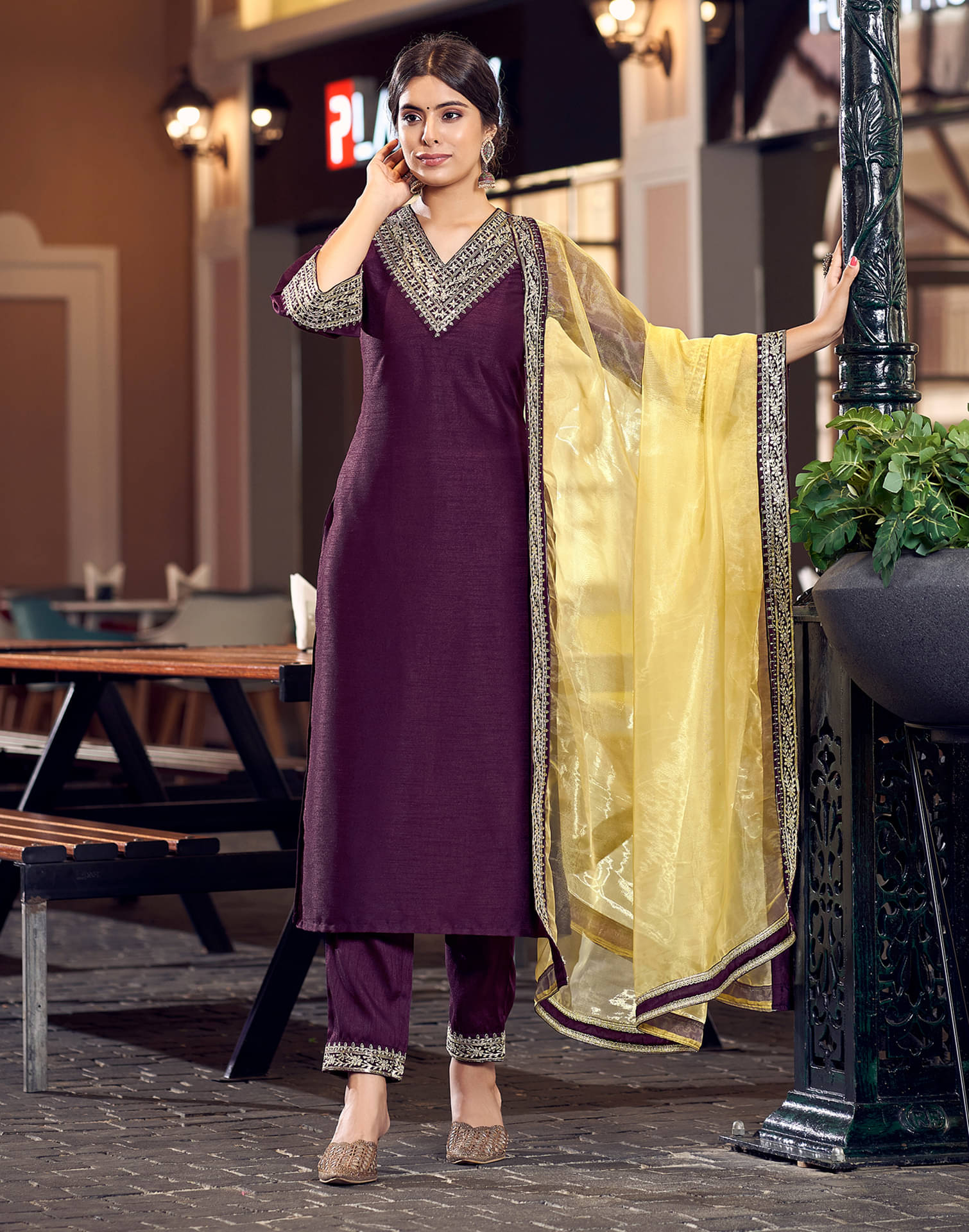Skylee Silk Embroidered Kurti With Pants Women's Stitched Salwar Suit - Wine ( Pack of 1 ) Skylee Silk Embroidered Kurti With Pants Women's Stitched Salwar Suit - Wine ( Pack of 1 )