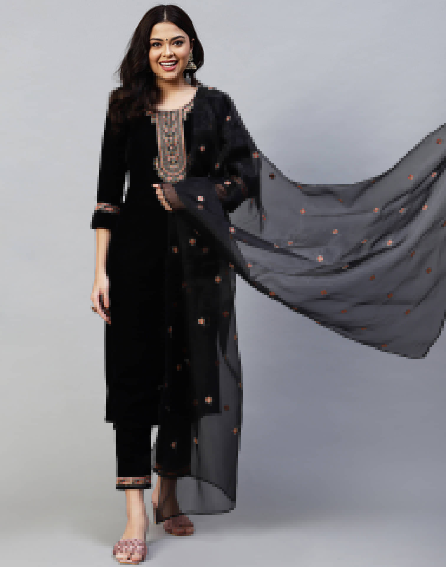 Skylee Velvet Embroidered Kurti With Pants Women's Stitched Salwar Suit - Black ( Pack of 1 ) Skylee Velvet Embroidered Kurti With Pants Women's Stitched Salwar Suit - Black ( Pack of 1 )