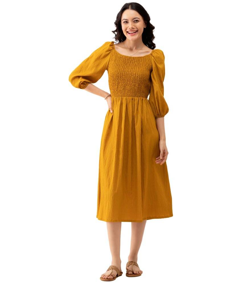     			aask Women Polyester Blend Solid Fit & Flare Dress ( Mustard )