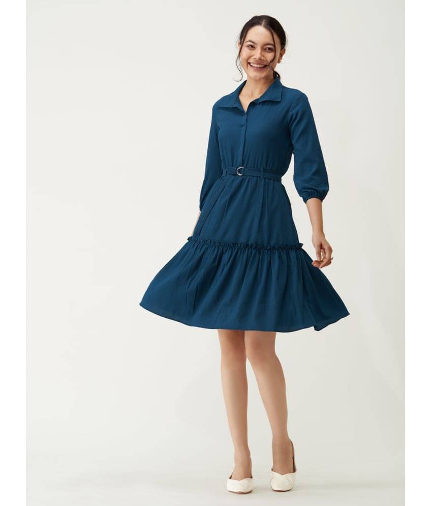     			aask Women Polyester Blend Solid Fit & Flare Dress ( Teal )