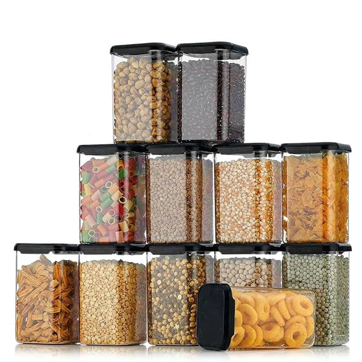 analog kichenware Dal/Pasta/Grocery PET Black Dal Container ( Set of 12 ) analog kichenware Dal/Pasta/Grocery PET Black Dal Container ( Set of 12 )