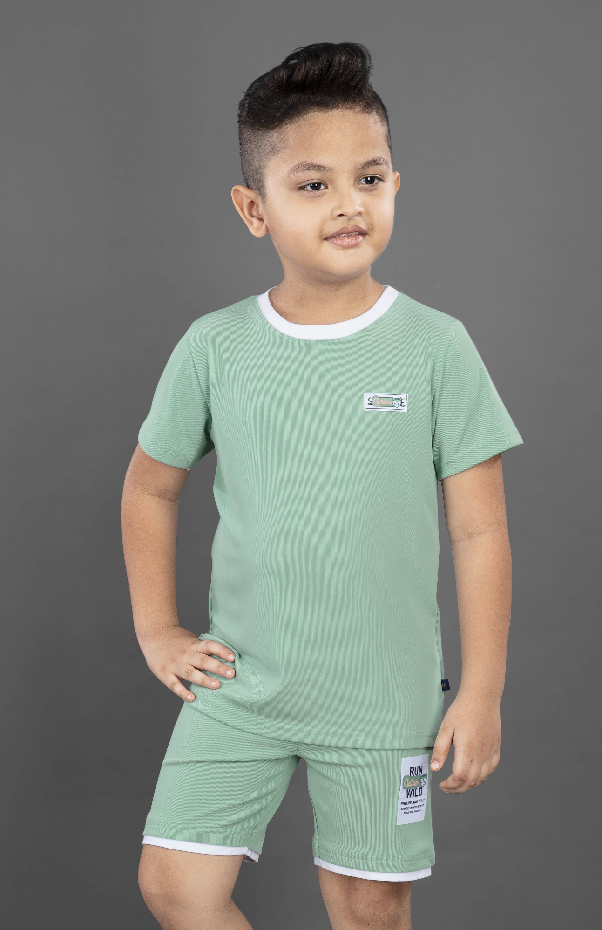 3PIN Pack of 1 Boys Polyester T-Shirt & Shorts Set ( Green )