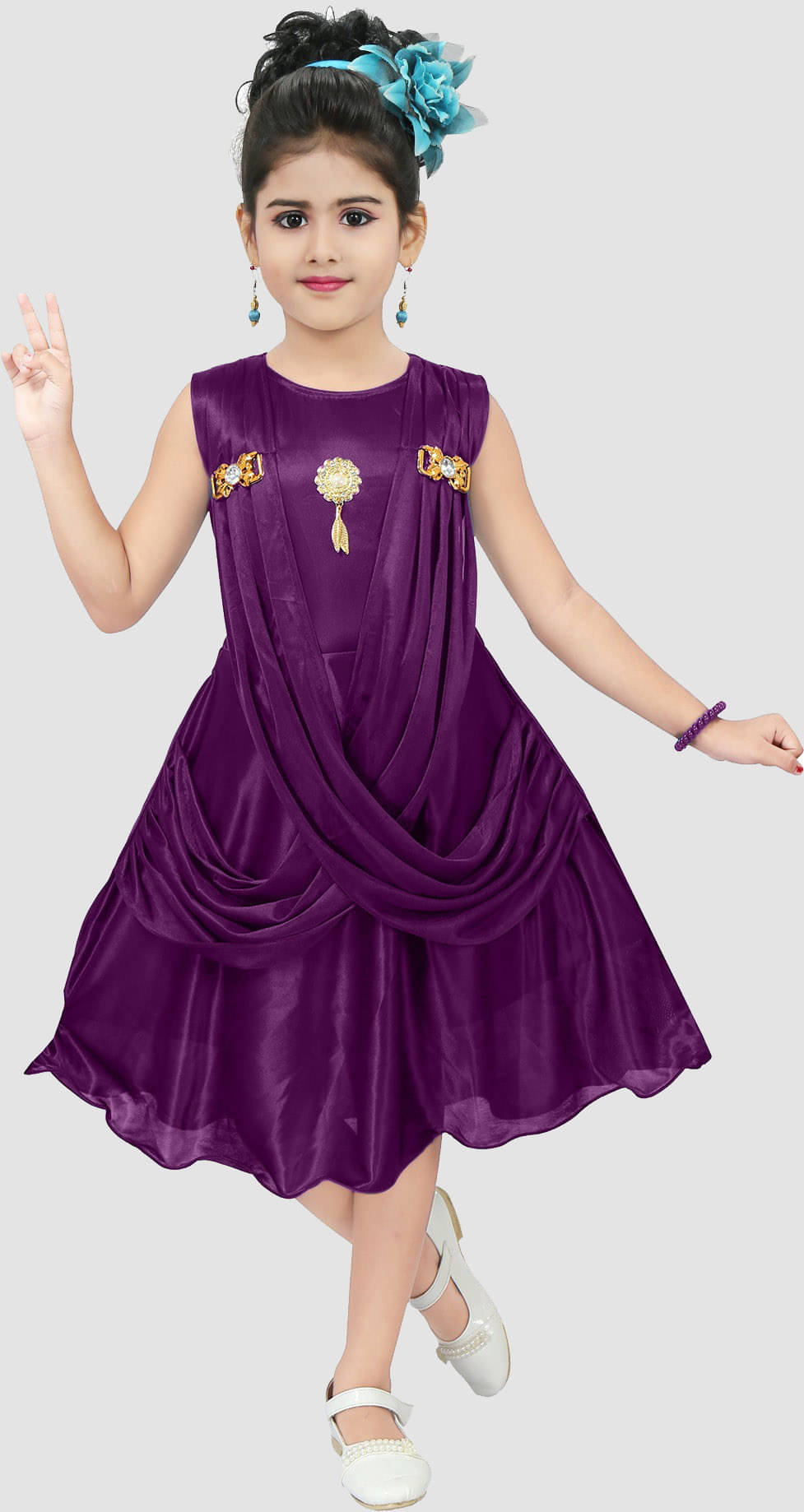     			9stiches Satin Frock For Girls ( Pack of 1 , Purple )