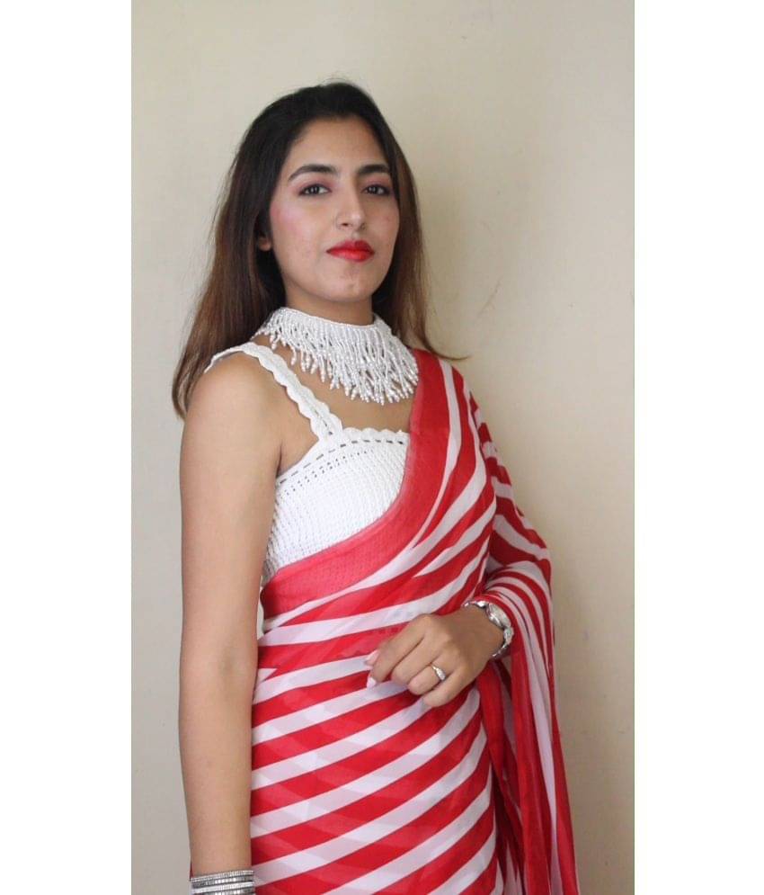 ANAND SAREES Georgette Printed Saree With Unstitched Blouse Piece ( Red ) ANAND SAREES Georgette Printed Saree With Unstitched Blouse Piece ( Red )