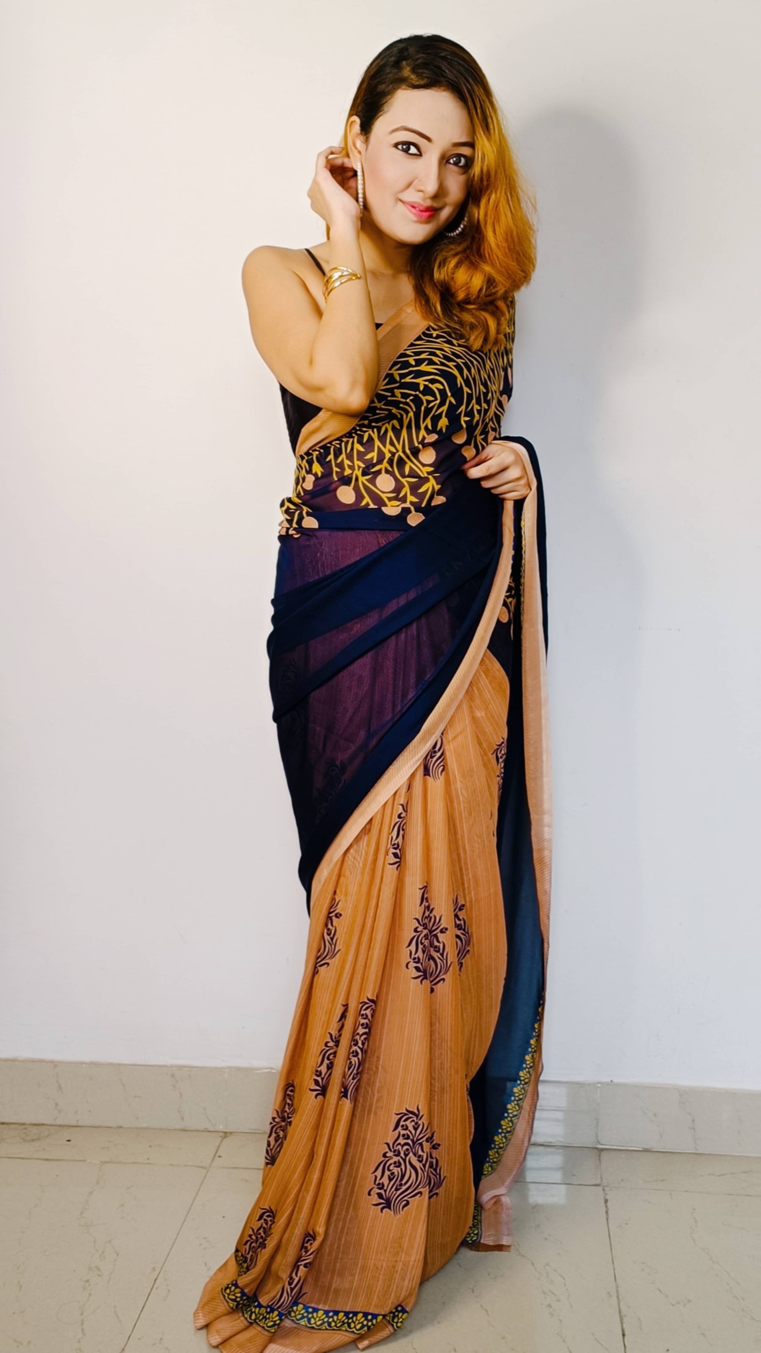     			ANAND SAREES Georgette Printed Saree With Unstitched Blouse Piece ( Purple )