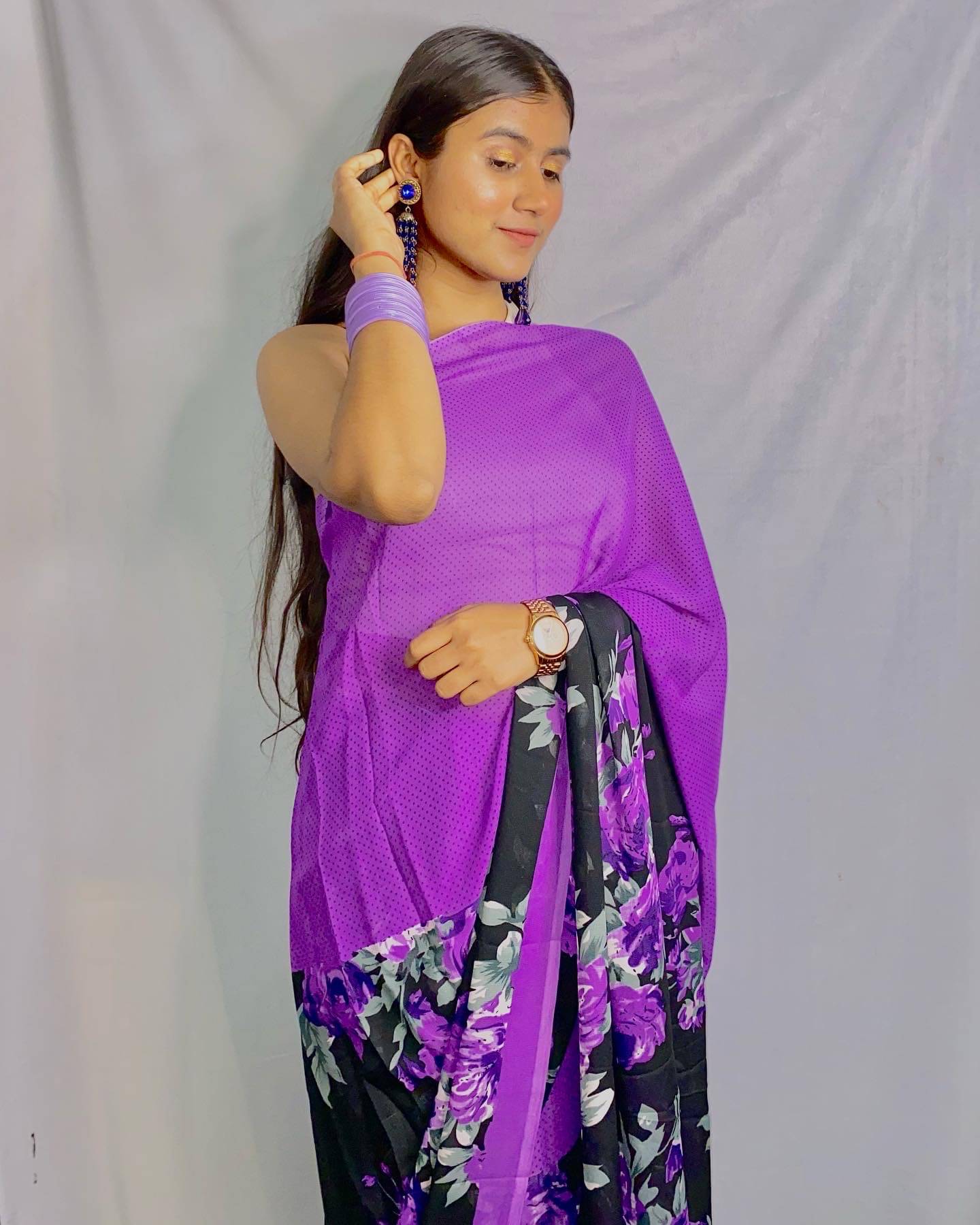 ANAND SAREES Georgette Printed Saree With Unstitched Blouse Piece ( Purple ) ANAND SAREES Georgette Printed Saree With Unstitched Blouse Piece ( Purple )