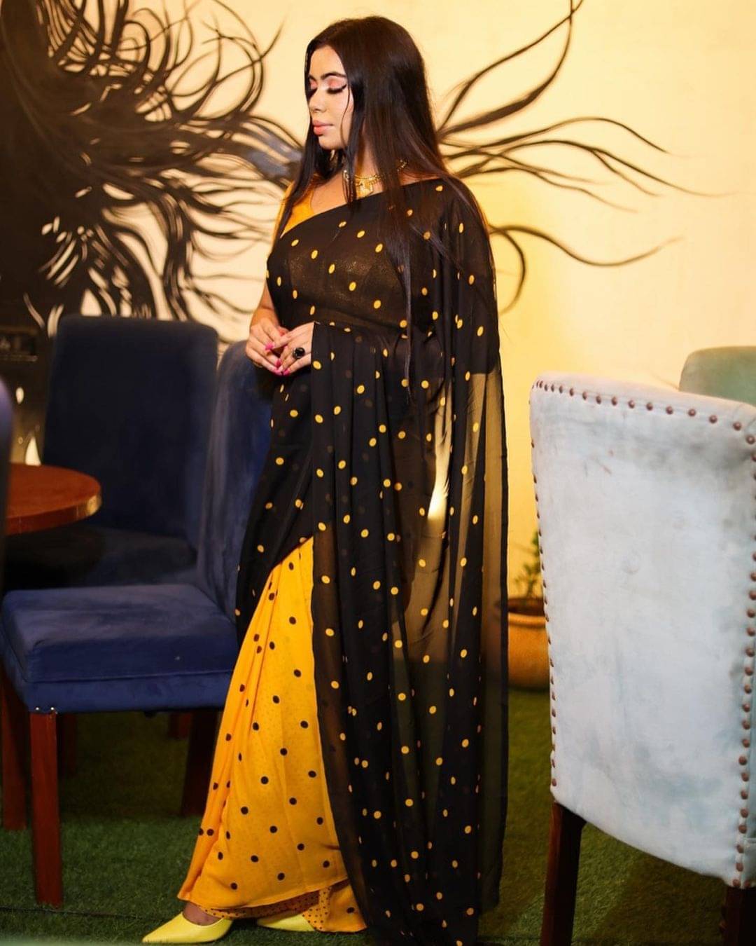     			ANAND SAREES Georgette Printed Saree With Unstitched Blouse Piece ( Yellow )