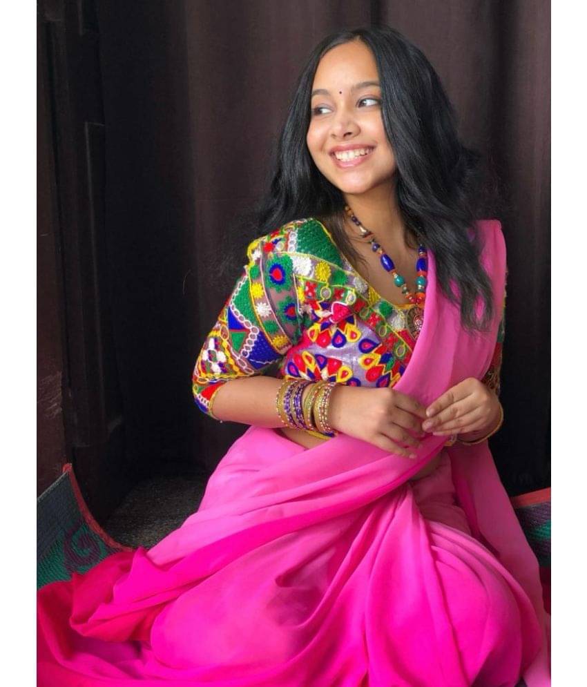 ANAND SAREES Georgette Self Design Saree With Unstitched Blouse Piece ( Pink ) ANAND SAREES Georgette Self Design Saree With Unstitched Blouse Piece ( Pink )