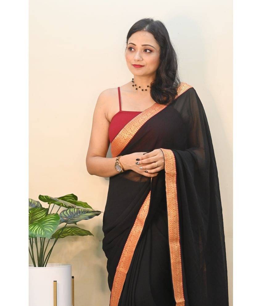     			ANAND SAREES Georgette Solid Saree With Unstitched Blouse Piece ( Black )