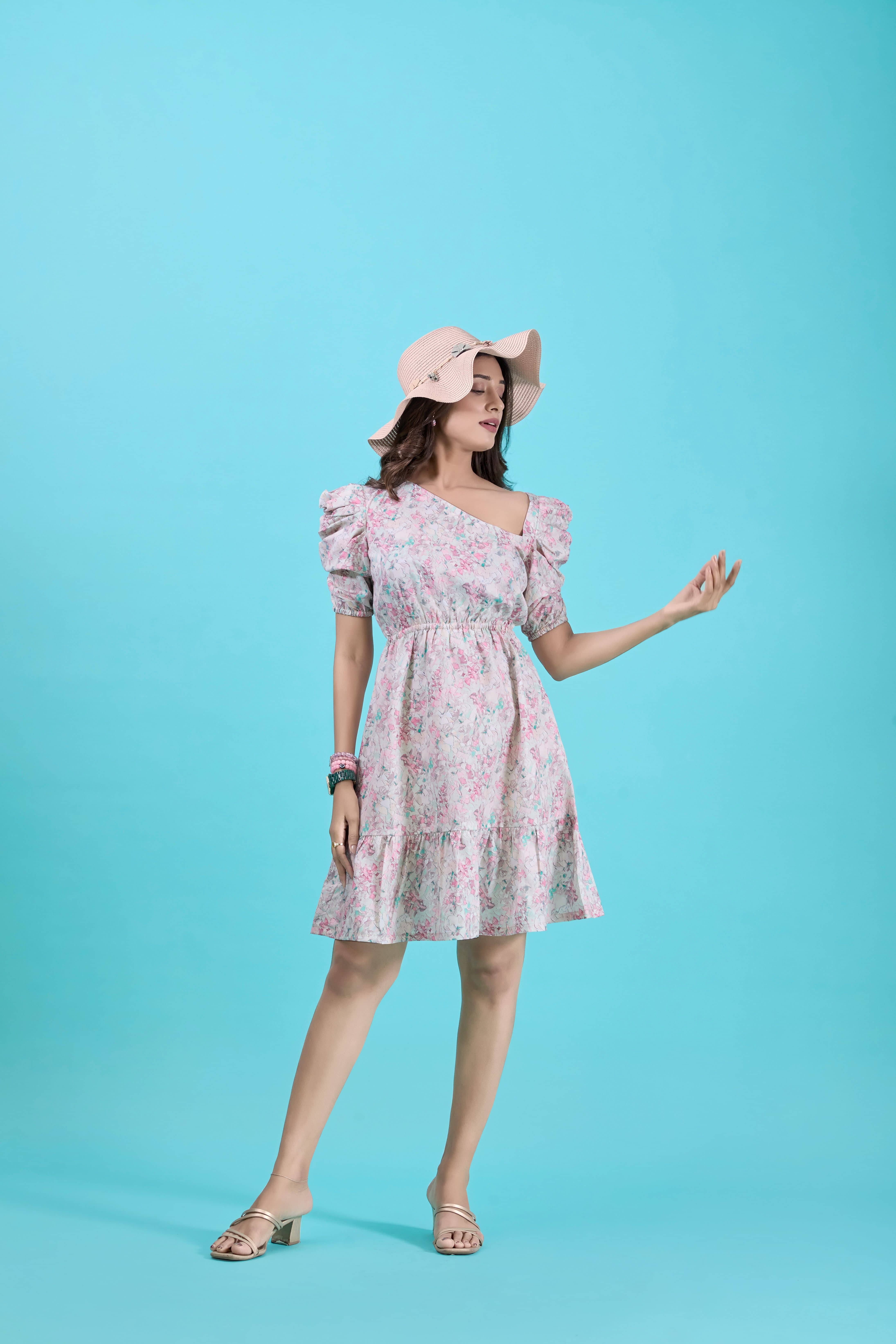 Amarasha Women Crepe Printed Fit & Flare Dress ( White )
