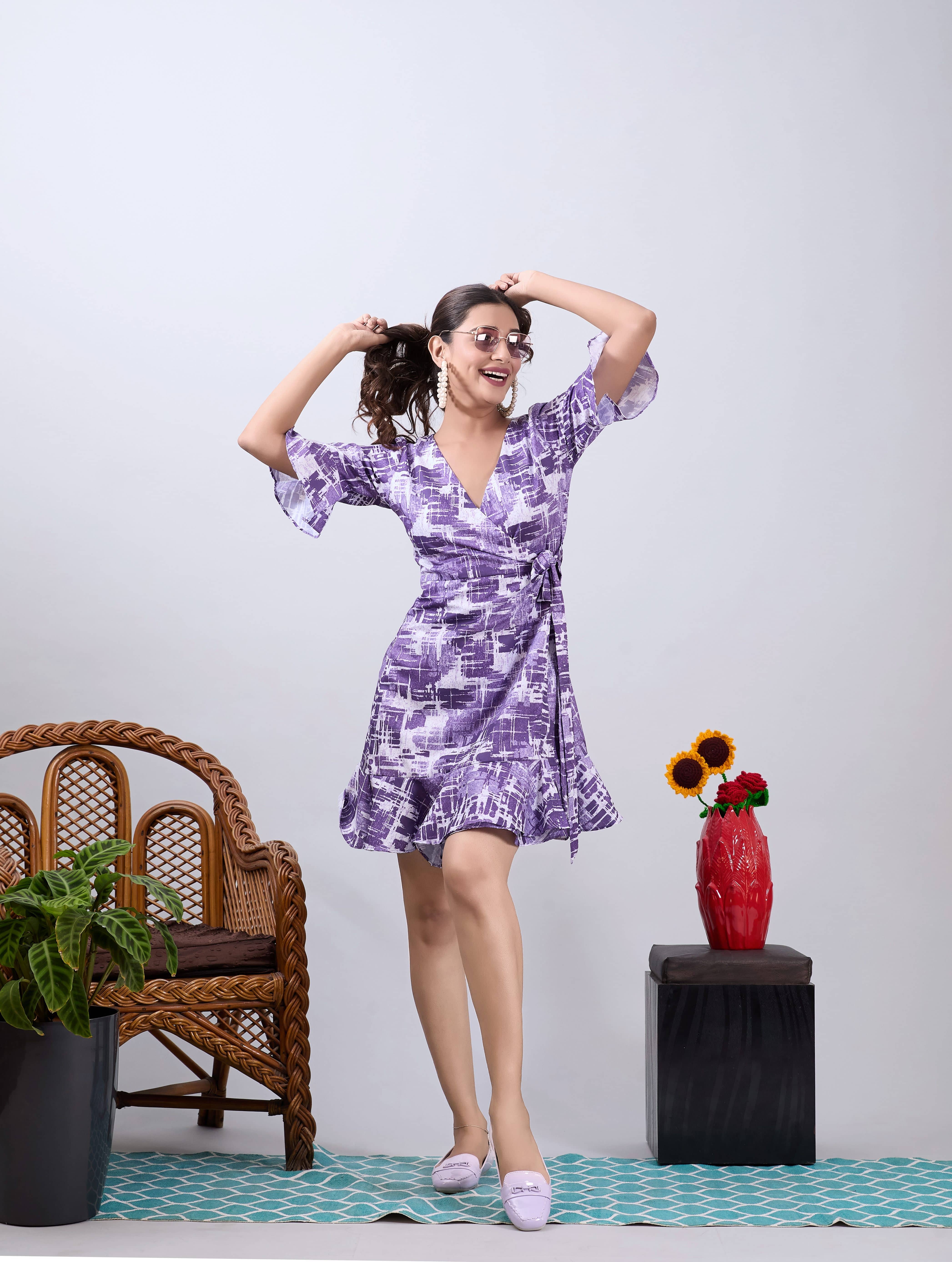 Amarasha Women Crepe Printed Fit & Flare Dress ( Purple )