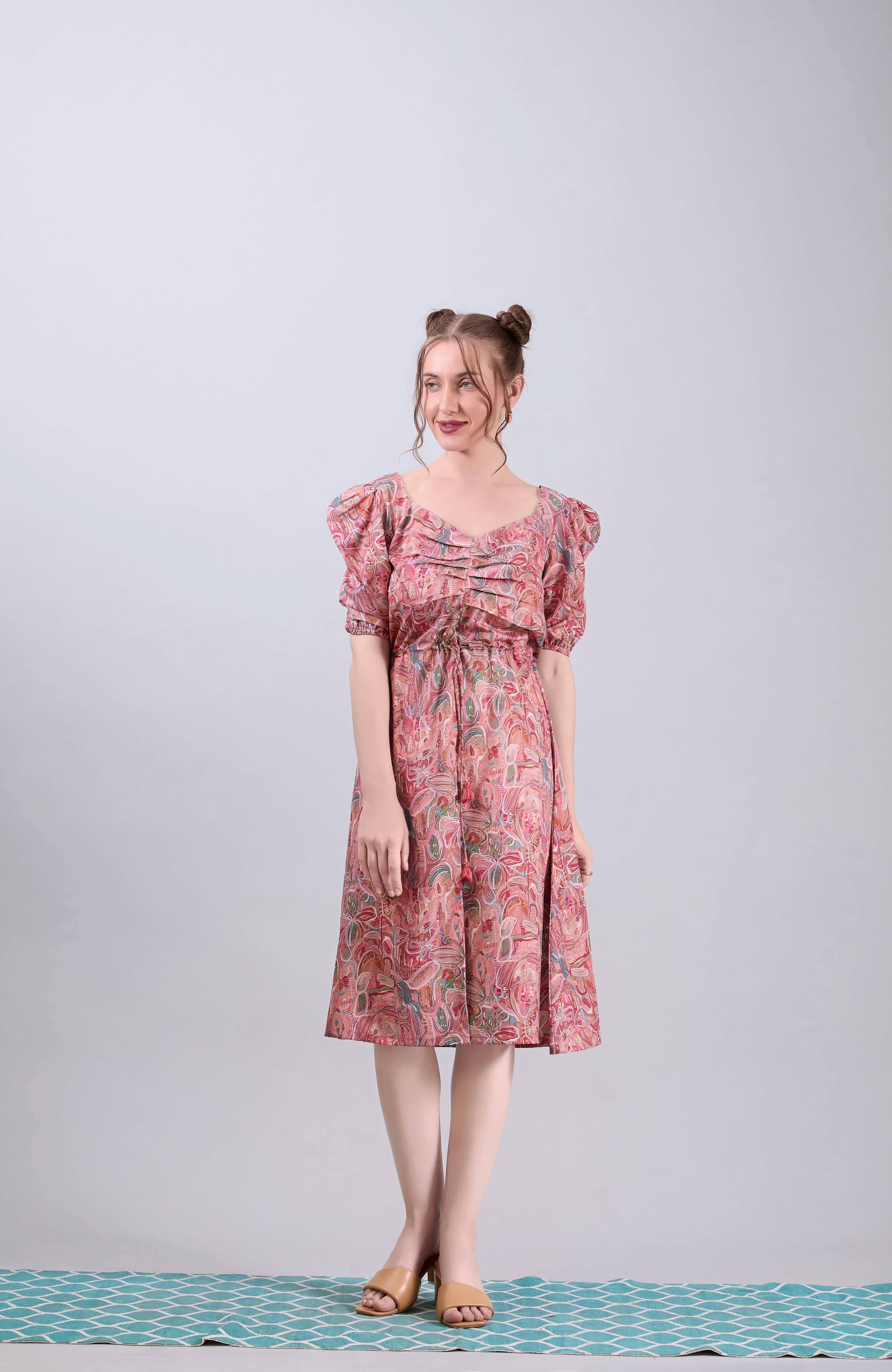 Amarasha Women Crepe Printed Fit & Flare Dress ( Peach )