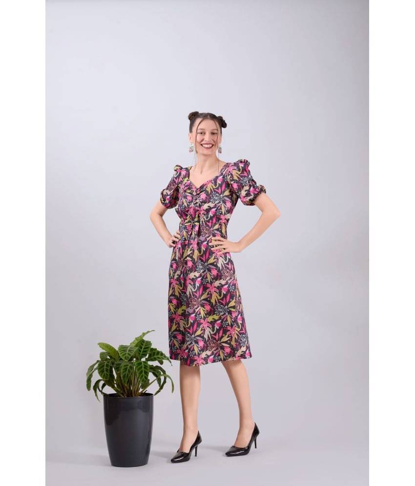     			Amarasha Women Crepe Printed Fit & Flare Dress ( Black )