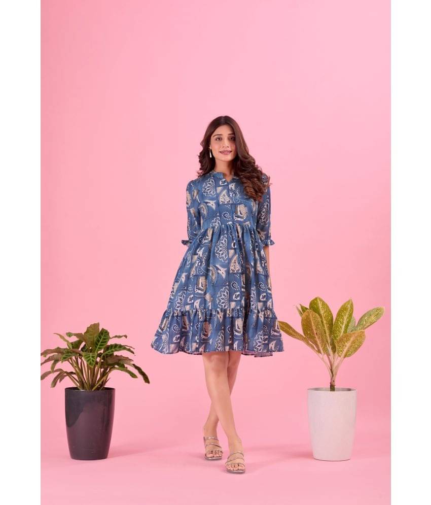 Amarasha Women Polyester Blend Printed Fit & Flare Dress ( Blue ) Amarasha Women Polyester Blend Printed Fit & Flare Dress ( Blue )