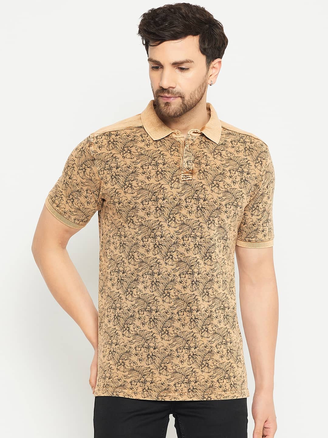 Club York Pack of 1 Cotton Blend Regular Fit Printed Half Sleeves Men's Polo T Shirt ( Camel )