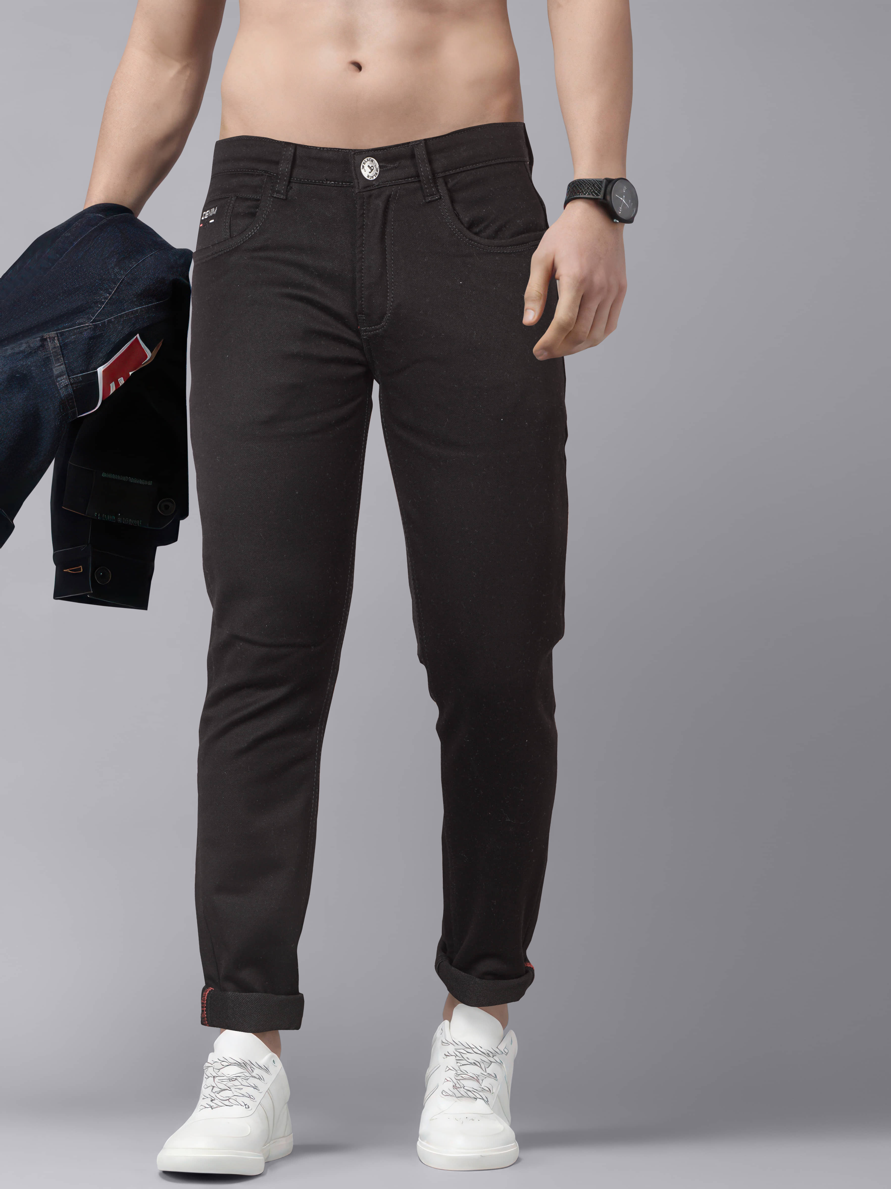 JB JUST BLACK Slim Fit Cuffed Hem Men's Jeans - Black ( Pack of 1 ) - Jeans | Buy online on ZillyBuy
