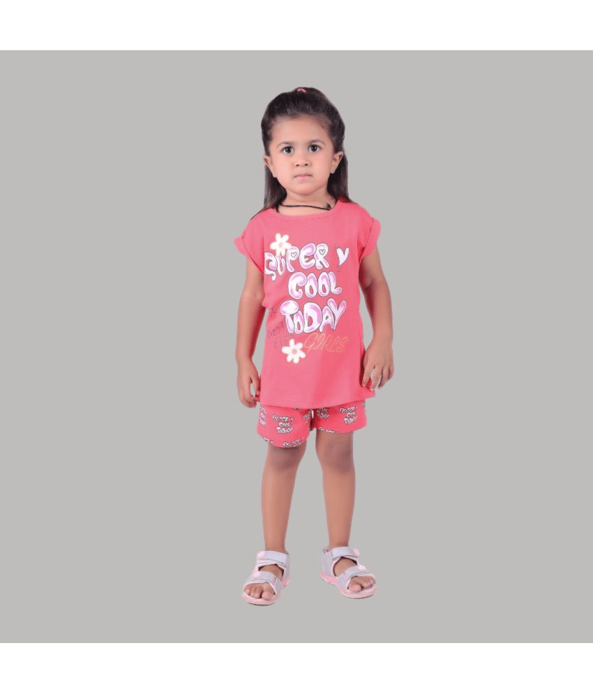     			Kidzee Kingdom Pack of 1 Girls Cotton Blend Top With Shorts ( Pink )