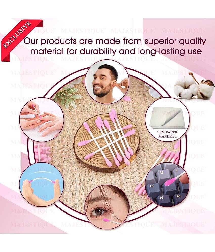 Majestique Rosy Tip Eco Cotton Swabs | Paper-made Sticks, Pure and Strong | Gentle for Face, Ear Cleaning, Makeup, and Beauty Application - 200 Pcs