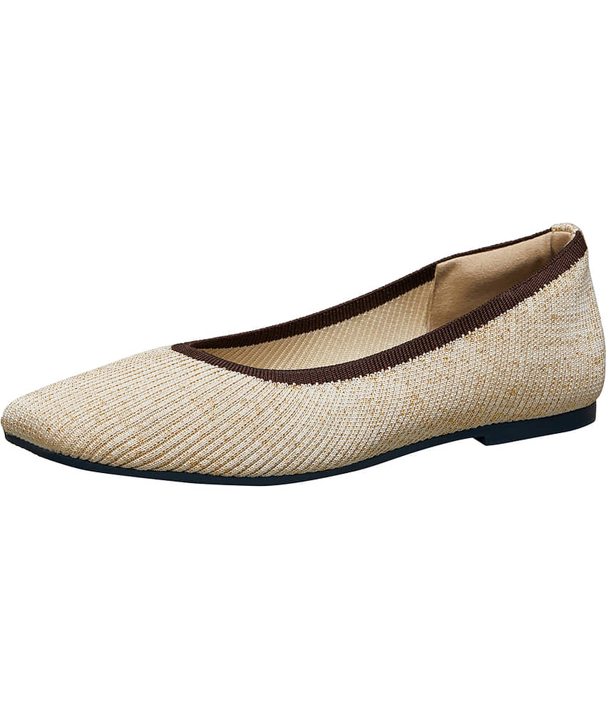 Neemans Metallic Square Flats Beige Women's Casual Ballerinas - Casual Shoes | Buy online on ZillyBuy
