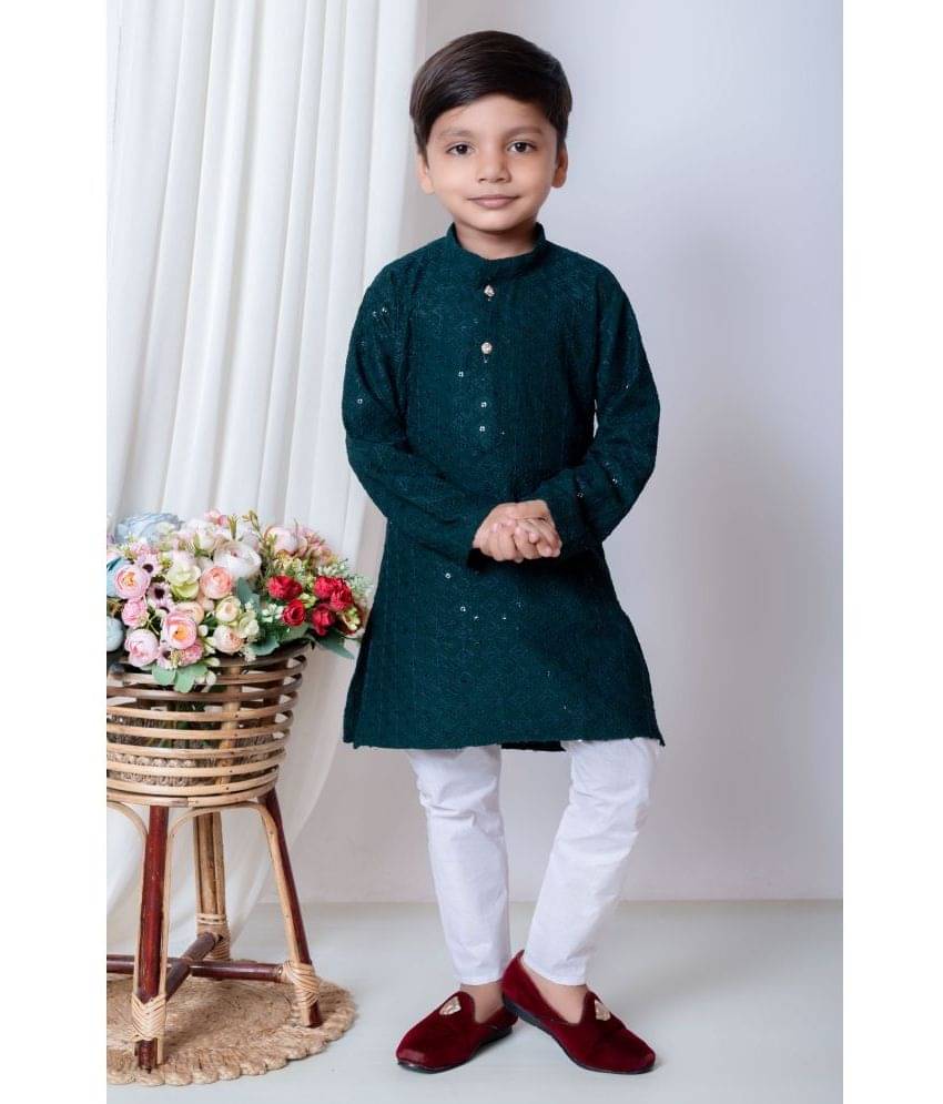 New Collection Boys Cotton Blend Sequined - Pattern Kurta Pant Set ( Green , Pack of 1 )     			New Collection Boys Cotton Blend Sequined - Pattern Kurta Pant Set ( Green , Pack of 1 )