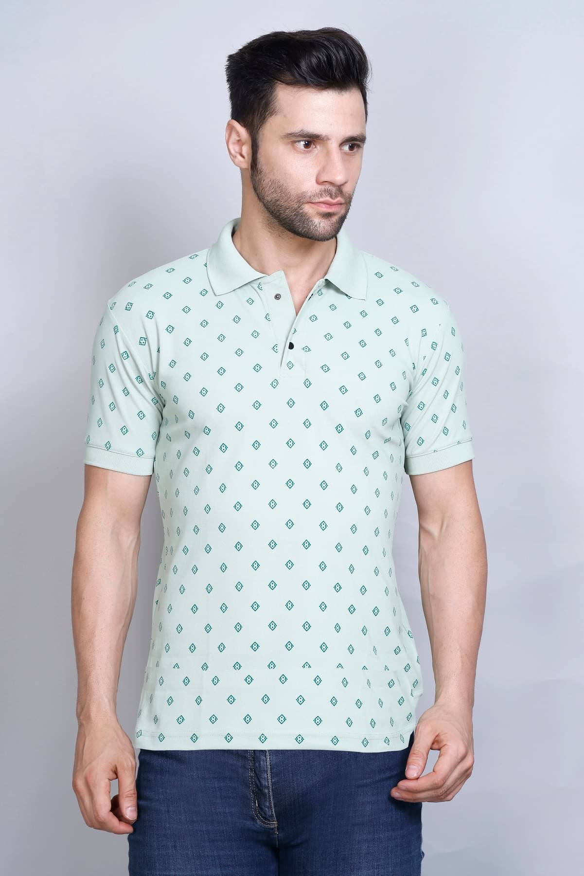     			PASURE Pack of 1 Cotton Regular Fit Printed Half Sleeves Men's Polo T Shirt ( Green )