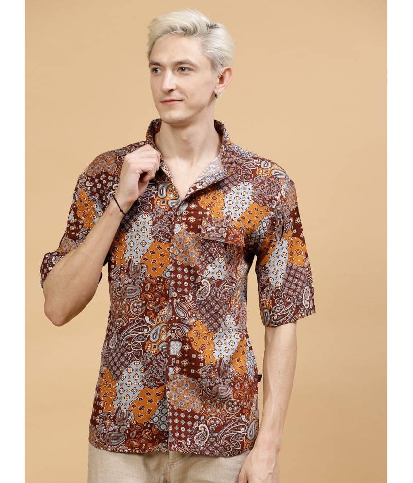     			Rigo Rayon Slim Fit Printed Half Sleeves Men's Casual Shirt - Brown ( Pack of 1 )